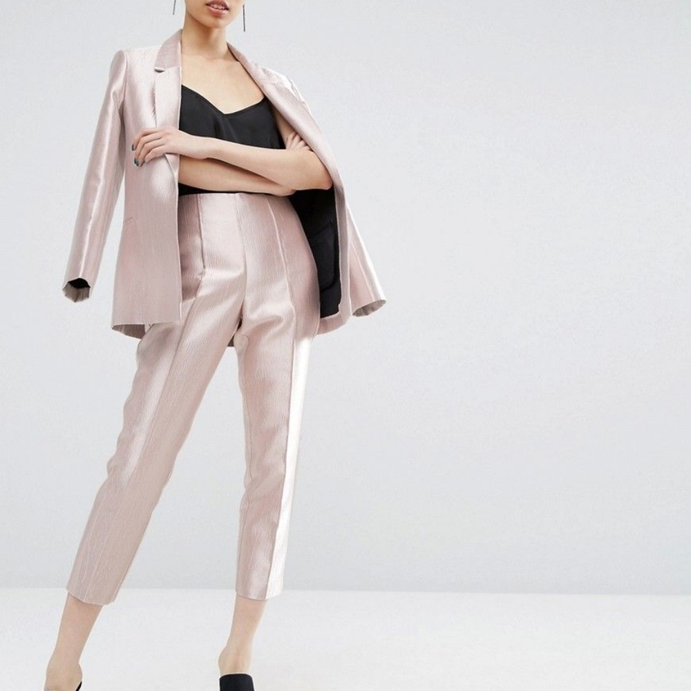 NEW ASOS PETITE Pink Metallic Blazer & Pant Set
